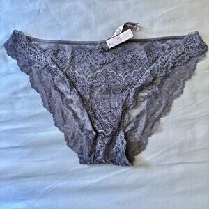 Victorias Secret Dream Angels Cheekini Floral Lace Gray Underwear Large NWT